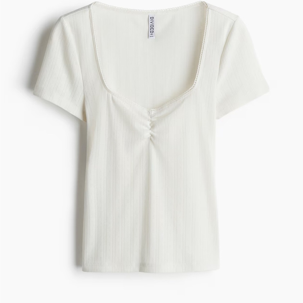 Picot-Trimmed Lace White Tee